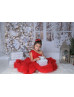 One Shoulder Red Tulle High Low Flower Girl Dress